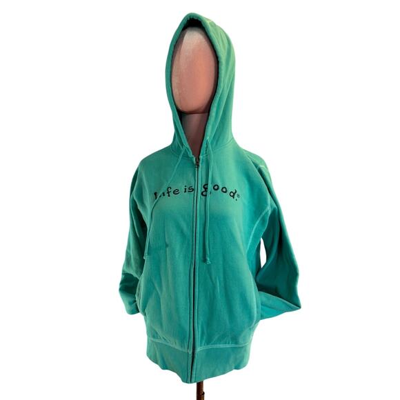 NWT Life is GOOD Zip Hoodie AQUA BLUE Soft Wash Zippity M Women's Cotton Blend - Picture 1 of 8